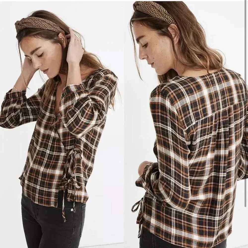 Madewell Plaid Gauze Double-Tie Wrap Top